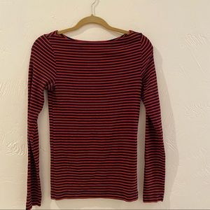 Gap Women’s striped long sleeve tee | Navy and Red | Size XS |